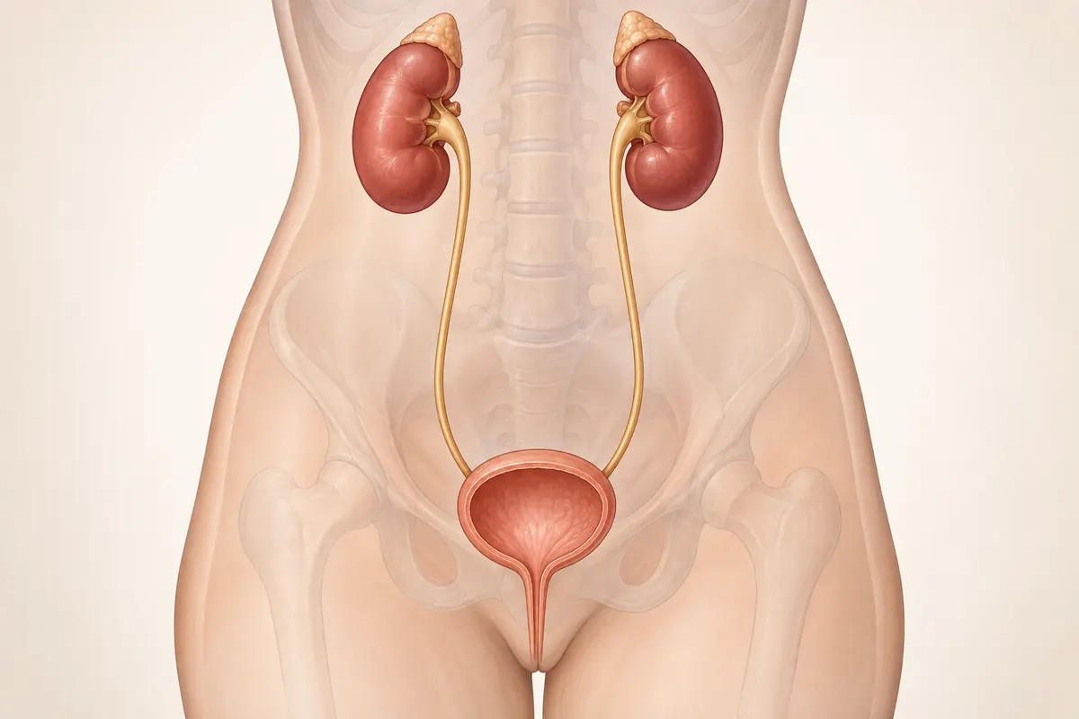 Kadınlarda idrar sistemi anatomisini gösteren bilgilendirici görsel
